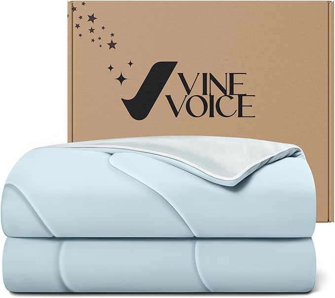 Cooling Blanket Comforter Hot Sleepers Full/Queen Soft Cooling Blanket, Double-Sided Cool Bedding for Night Sweats, All-Season Lightweight Comforter(90 * 90inch, Light Blue)