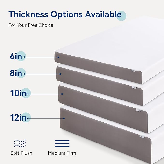 Amazon Basics Memory Foam Mattress, Soft Plush Feel, 8 Inch, Twin, White/Grey
