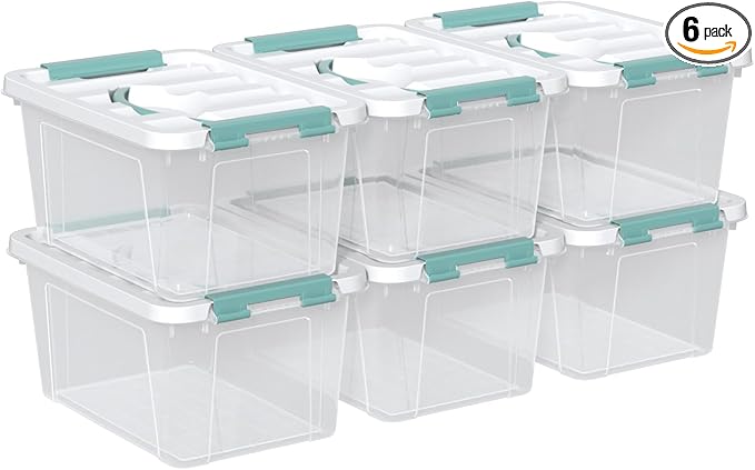 Zopnny 7 Quart Small Clear Storage Latch Box with Lid, Plastic Stackable Storage Bin, 6 Pack
