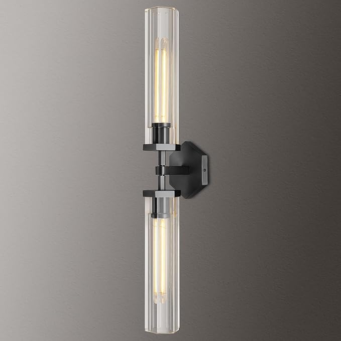 Black Crystal Wall Sconces Light for Bathroom Modern Bathroom Vanity Lights Fixture,28.5in Indoor Wall Sconce,Linear Crystal Sconces Wall Lighting for Bedroom,Hallway,Staircase,Living Room,Dining Room