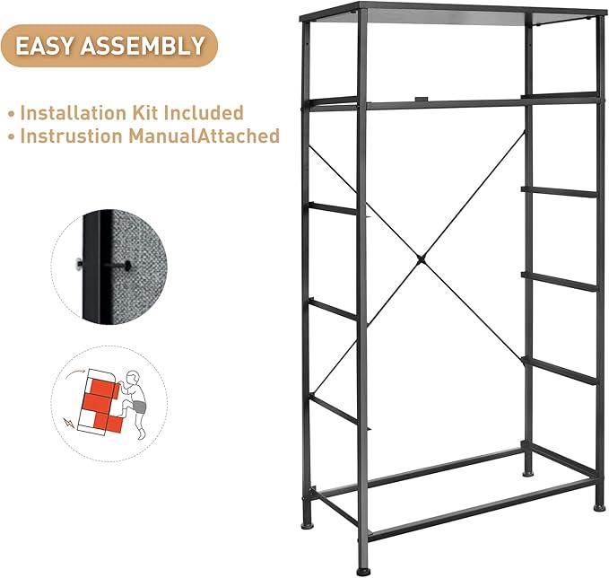 Tall Dresser for Bedroom, Vertical Storage Organizer Tower with 6 Drawers, Chest of Drawers with Fabric Bins, Steel Frame, Wood Top for Bedroom, Closet, Entryway- Black