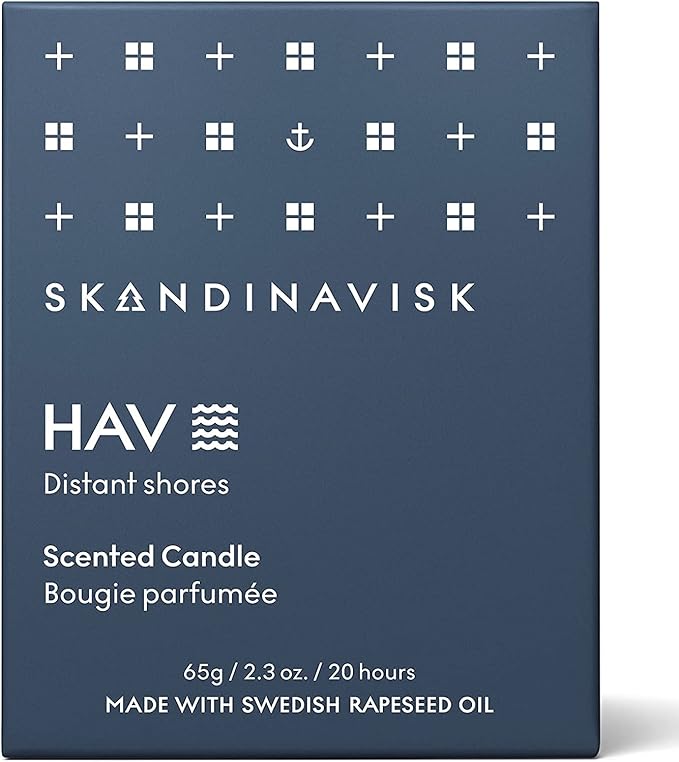 Skandinavisk HAV 'Sea' Scented Candle. Fragrance Notes: Salt Spray and Sea Kelp, Hawthorn and Beach Rose. 7.0 oz.
