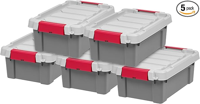 IRIS USA 3 Gallon Lockable Storage Totes with Lids, 5 Pack, Heavy-Duty Durable Stackable Containers, Large Garage Organizing Bins Moving Tubs, Rugged Sturdy Equipment Utility Tool Box, Gray