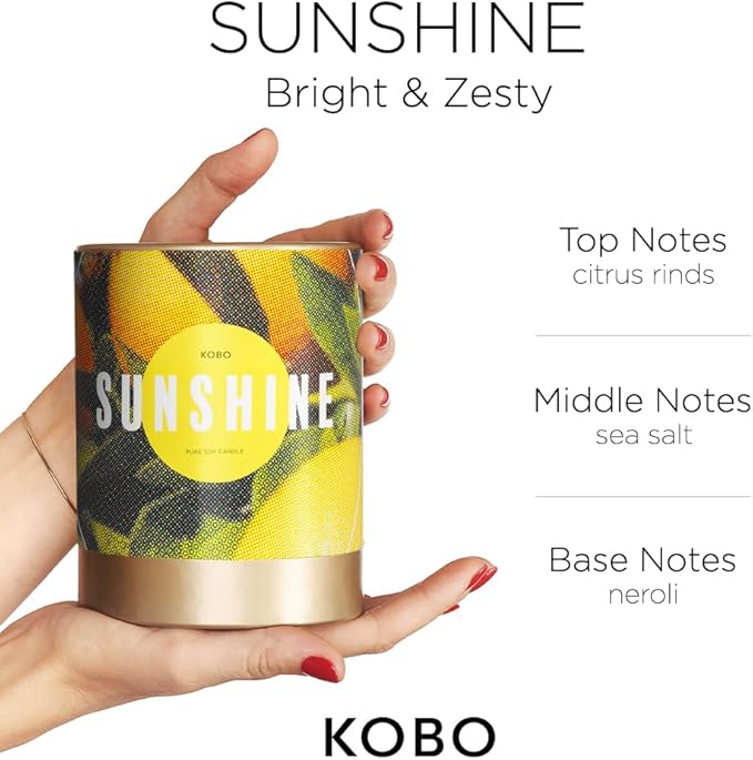 KOBO Sunshine Scented Candle for Home (11 oz) – 100% Pure Soy Candle – 80-Hour Long-Lasting, Clean Burn Time – All Natural, Vegan, Non-GMO