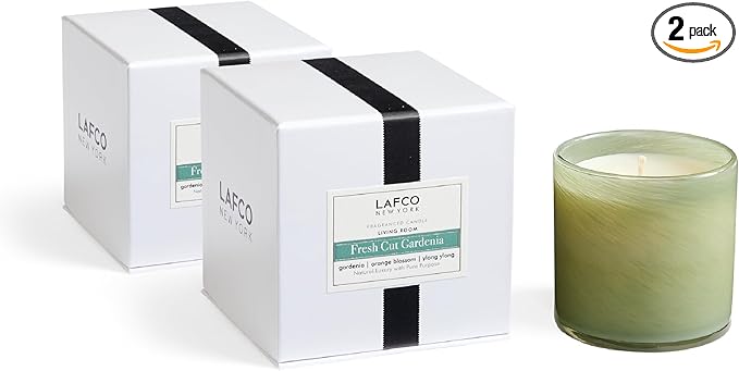 LAFCO New York Classic Candle, Fresh Cut Gardenia - Pack of 2, 6.5 oz - 50-Hour Burn Time - Reusable, Hand Blown Glass Vessel - Made in The USA