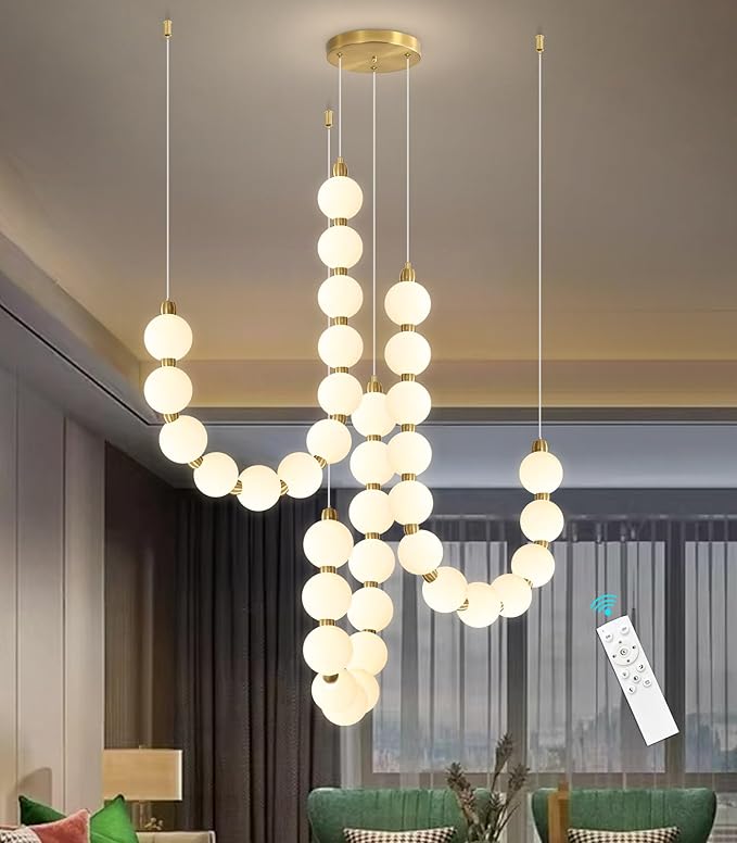 Modern Chandeliers LED Dimmable Light Acrylic Balls Ceiling Pendant Lighting for Living Room Dining Room Bedroom Adjustable Hanging Lights 70 Watts, Antique Gold Lamp