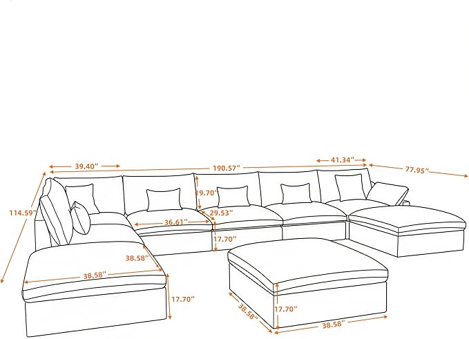 Cloud Couch for LivingRoom,190" U Shaped Modular Sectional Couch with Storage Ottoman,Down Filled 9 Seater Convertible Sleeper Sofa Bed Oversized Furniture,White