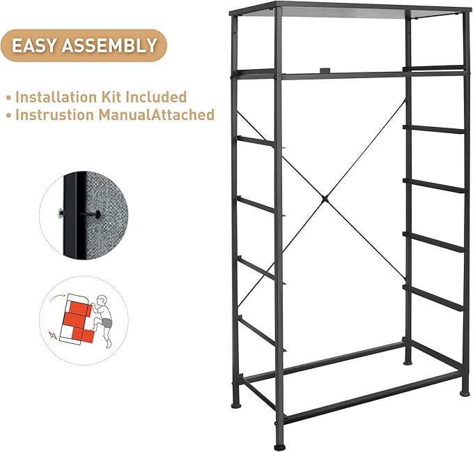 Tall Dresser for Bedroom, Vertical Storage Organizer Tower with 7 Drawers, Chest of Drawers with Fabric Bins, Steel Frame, Wood Top for Bedroom, Closet, Entryway- Grey