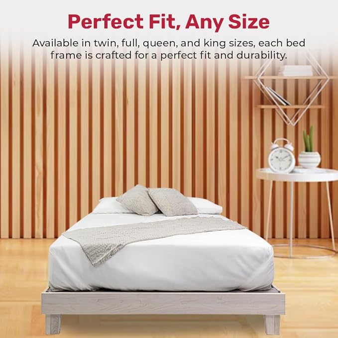 Solid Hardwood Platform Bed Frame with Slats, Quality Crafted in Pennsylvania, USA from Poplar by Mennonite Artisans, No Box Spring Needed, Easy Assembly