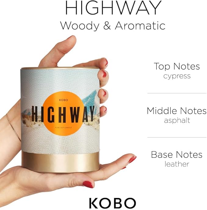KOBO Highway Scented Candle for Home (11 oz) – 100% Pure Soy Candle – 80-Hour Long-Lasting, Clean Burn Time – All Natural, Vegan, Non-GMO
