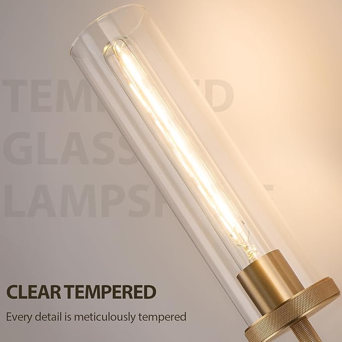 19.5" Knurled Brass Wall Sconce with Clear Glass Tube, Gold Bathroom Vanity Light Fixtures, Modern Lamp Lighting for Bedroom, Living Room, Hallway, Staircase, Mirror, Kitchen