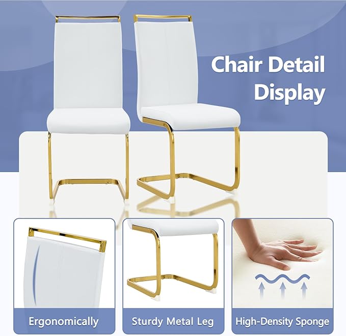 JUFU Dining Table Set for 8, 79'' Kitchen Table Chairs Set with Glossy Faux Mareble Table Top, Black Rectangle Dining Room Table Set for 8, 9 Piece Kitchen Table and Chairs Set for Kitcken Dining Room