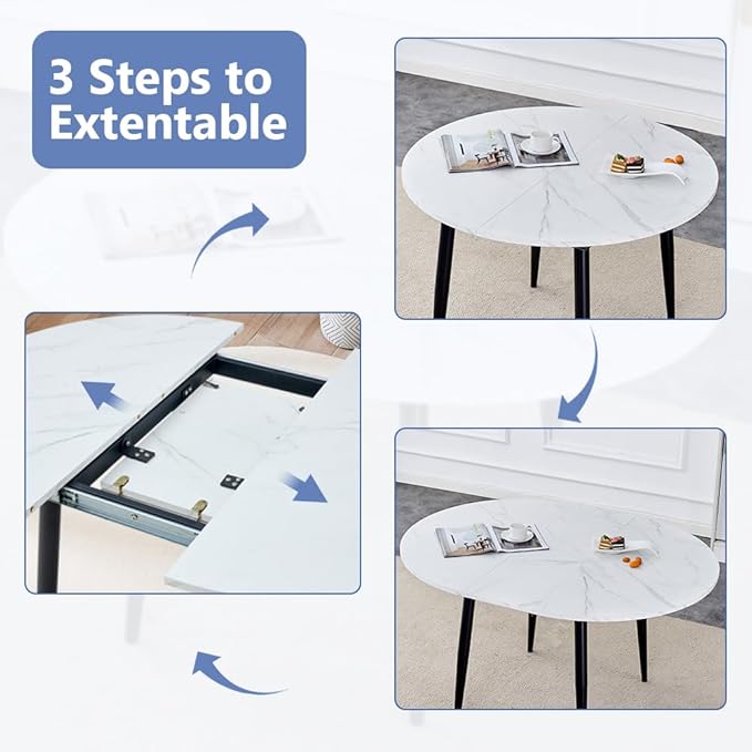 42"-54" Extendable Dining Room Table Set for 6, Round Dining Table Set for 6, White Kitchen Table with Upholstered Chairs Set of 6, 7 Piece Dining Table Set for Small Spaces, Easy Assembly