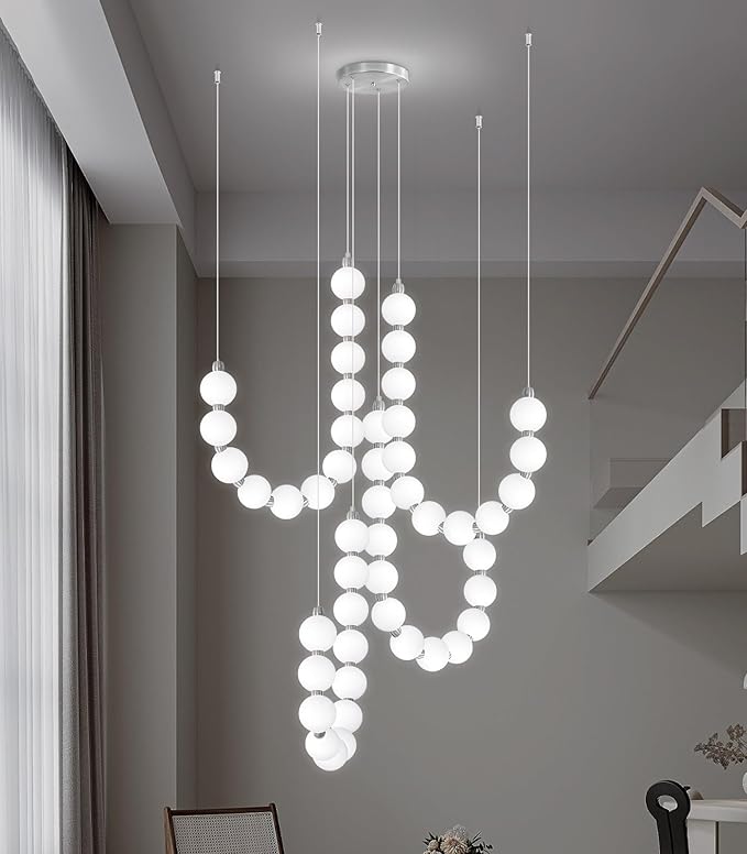 Modern Chandeliers LED Dimmable Light Acrylic Balls Ceiling Pendant Lighting for Living Room Dining Room Bedroom Adjustable Hanging Lights 90 Watts Silver Lamp