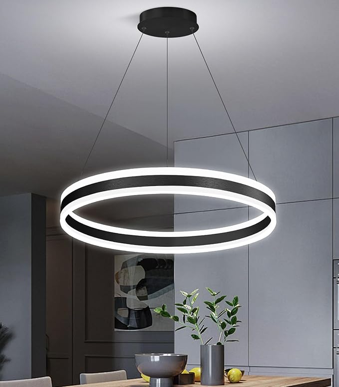 D23.6'' Modern Ring Chandelier for Dining Room LED Dimmable Pendant Lighting High Ceiling Chandelier for Living Room Foyer Bedroom Entryway 3000K-6000K Black