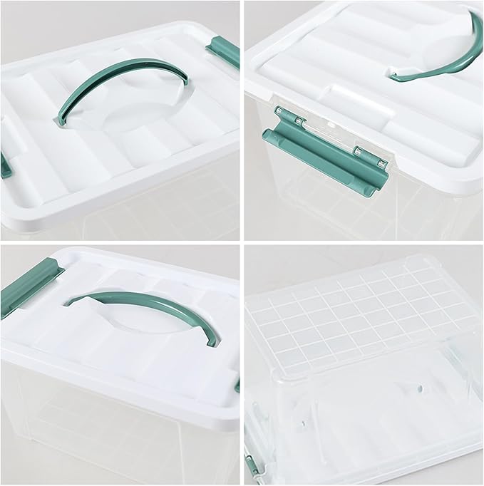 Clear Storage Latch Box/Bin, 2-Pack Plastic Organizing Container with Handle and Lids (14 QT & 7QT)