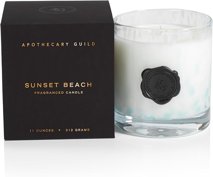 Zodax Apothecary Guild Opal Glass Jar Scented Candle for Home Decor - Single-Wick Candle Ideal for The Home - Gift Box Package Included - Sunset Beach - 11 Oz.