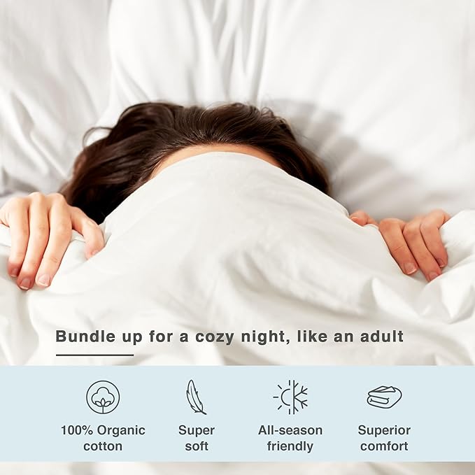 Fabdreams GOTS Certified 100% Organic Cotton Duvet Cover King Size - 400 TC Sateen - Soft - Silky - Zipper Closure - Edge Ties - 1 Duvet Cover (106"x92") + 2 Pillow Shams (20"x36") - Ivory, 3 Piece