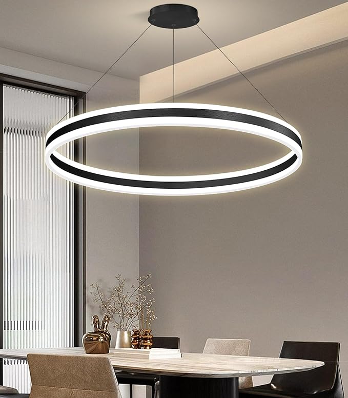 D31.5'' Modern Ring Chandelier for Dining Room LED Dimmable Pendant Lighting High Ceiling Chandelier for Living Room Foyer Bedroom Entryway 3000K-6000K Black