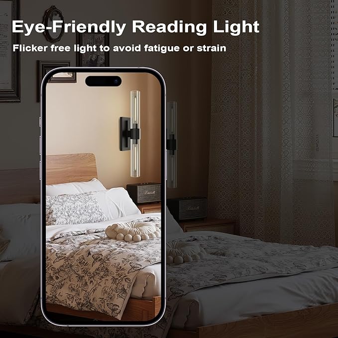 Black Wall Sconce for Bathroom Vanity, Copper Wall Light Fixtures, 22.8" Modern Two Glass Tube Wall Sconce, Indoor Wall Mounted Sconce for Bathroom Mirror, Bedroom, Living Room