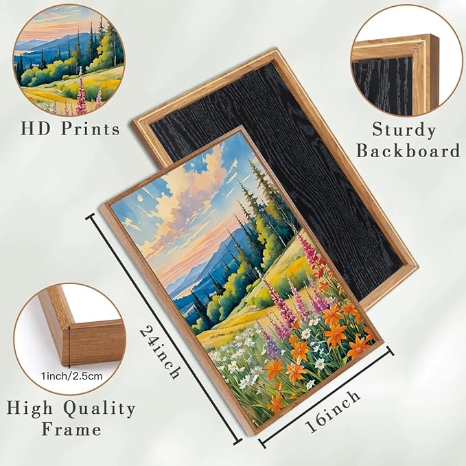 Anyzal Colorful Woodland Wall Art Large Floral Field Wall Decor 16x24 Inch Set of 3 for Living Room Bedroom Dining Room