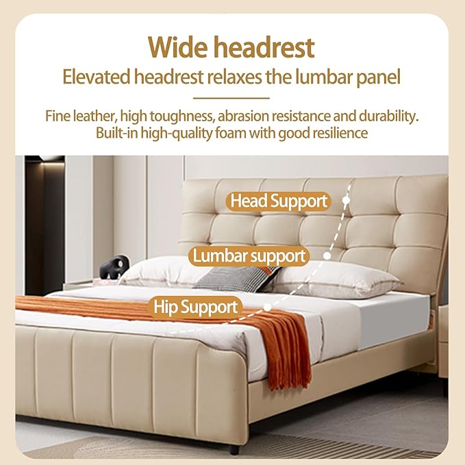 Contemporary Upholstered Bed Frame Stylish Tufted Headboard Sturdy Frame Perfect for Bedroom Modern Comfort Focused Design (Queen)