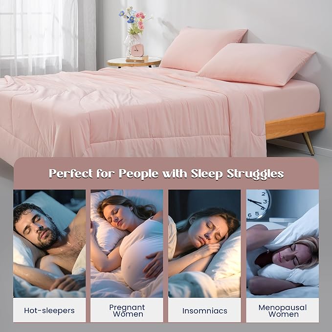 Dream Valley Outlast® Queen Cooling Comforter, NASA-Grade Instant Cooling Blanket for Hot Sleepers, Luxurious Comforter for All Season, Pink Blush, 90"x90"