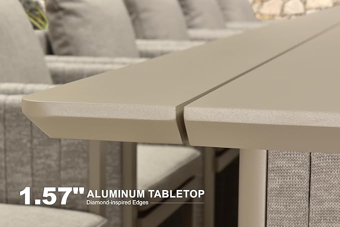 PURPLE LEAF 9 Pieces Outdoor Patio Dining Set Modern Large Weather-Resistant Table and Aluminum Chairs with Olefin Fabric Cushions for Garden Backyard Deck Furniture Beige