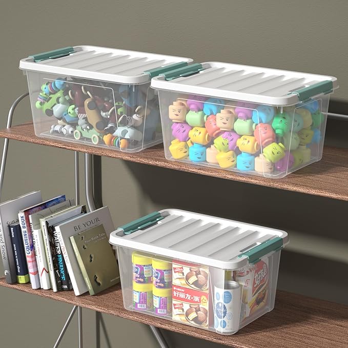 20 Quart Clear Latching Boxes, Plastic Storage Bins with Lids Set of 6