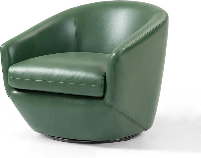 Swivel Barrel Accent Chair, Modern Round Faux Leather Arm Chair for Living Room, Bedroom, Comfy Club Reading Chairs for Adults(Faux Leather, Green, Set of 2)
