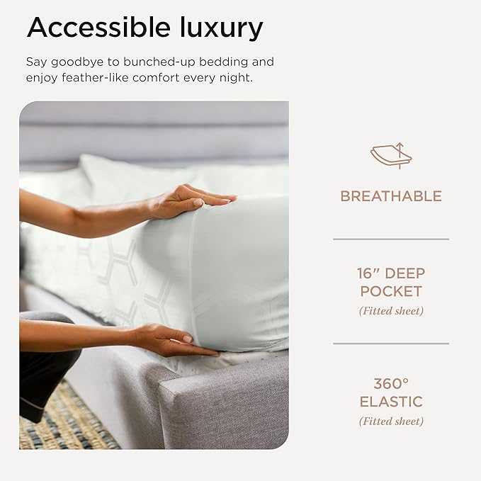 Threadmill 100% Cotton Sheets for Full Size Bed - 600 Thread Count Full Bed Sheets Set with 16” Deep Pocket - Jacquard Sateen Weave 4-Piece Bedding Set with Cooling Effect, Light Grey