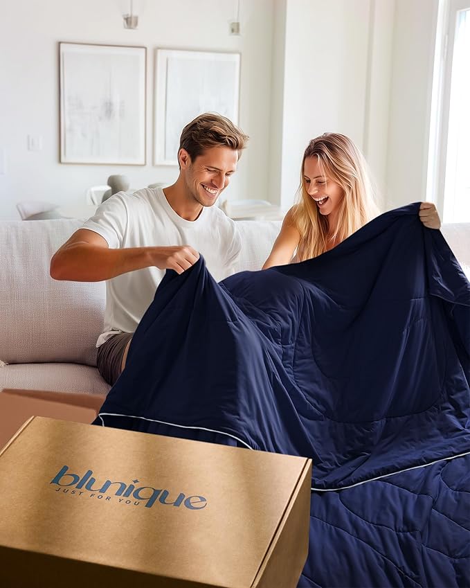 Cooling Comforter King Size, Breathable Blanket for Hot Sleepers & Night Sweats, Q-Max>0.46 Tech, Summer Lightweight & Skin-Friendly Bedding,106"x97", Dark Blue