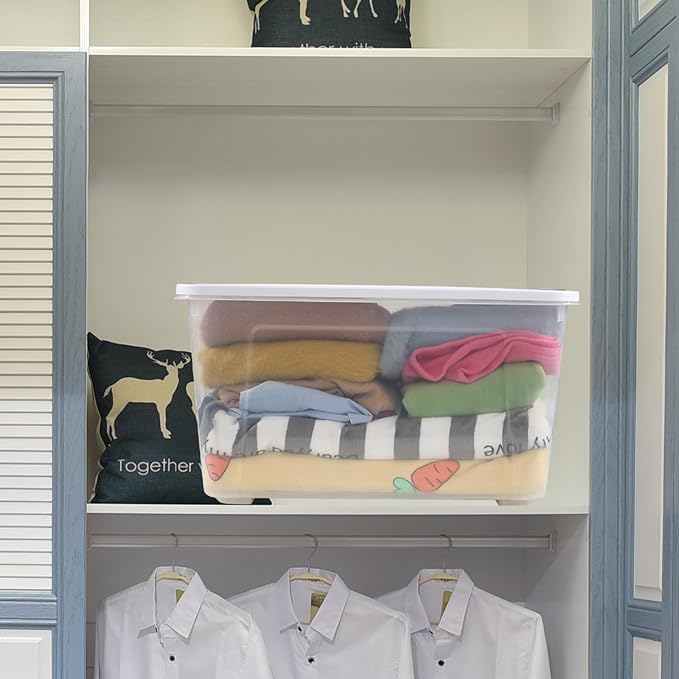 Readsky 85 Quart (21 Gallon) Clear Plastic Storage Bins with Wheels, Large Latching Boxes with Lids, 4 Packs