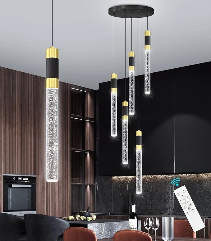 5-Lights Chandelier Kitchen Island LED Pendant Lights Dimming Lighting Modern Crystal Adjustable Hanging Light