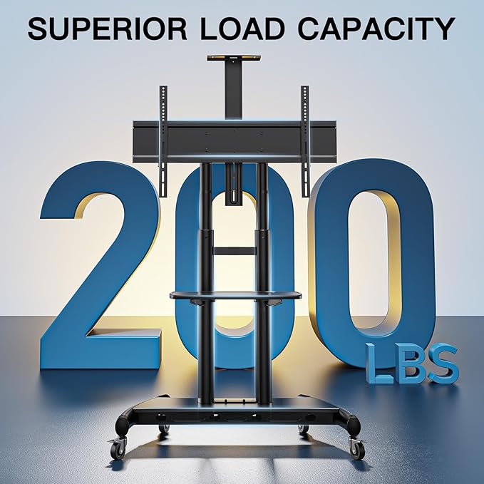 PERLESMITH Mobile TV Stand for 55-90 Inch Flat/Curved Screen TV Max VESA 800x500mm Outdoor TV Cart with Height Adjustable AV Shelf- UL Certificated Rolling Floor TV Stand Holds up to 200Lbs (PSTVMC07)