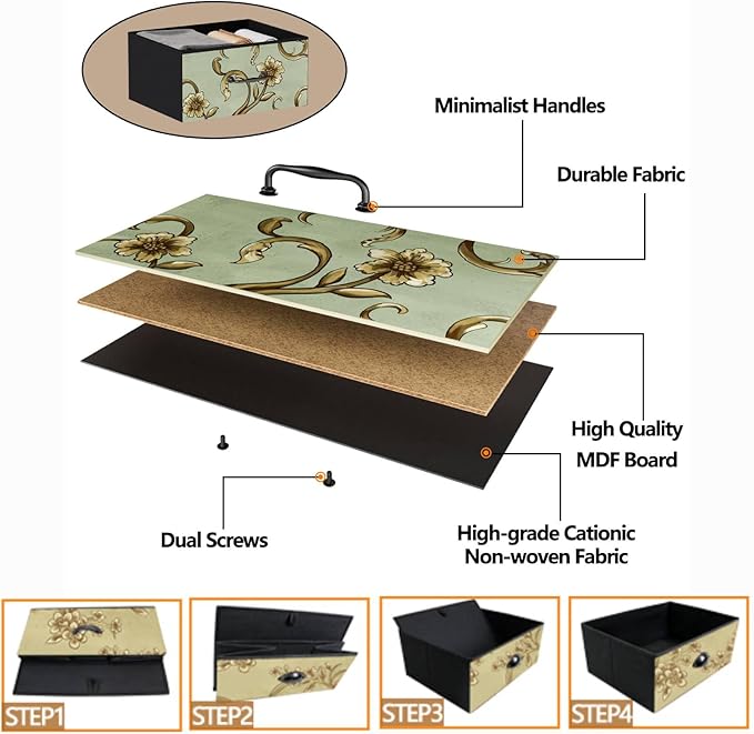 Furnulem 8 Drawer Dresser, Wide Fabric Chest of Drawers, Vintage Furniture for Bedroom, Living Room, Hallway, Closet Clothes Storage, Wooden Top