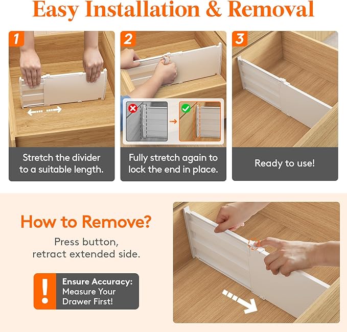 Lifewit 6 Pack Deep Drawer Dividers 8" High, 13.8-22.5" Adjustable Dresser Drawer Divider, Plastic Drawer Organizer for Clothes, Tall Drawers Separators for Dresser, Kitchen, Bedroom, Bathroom, Office