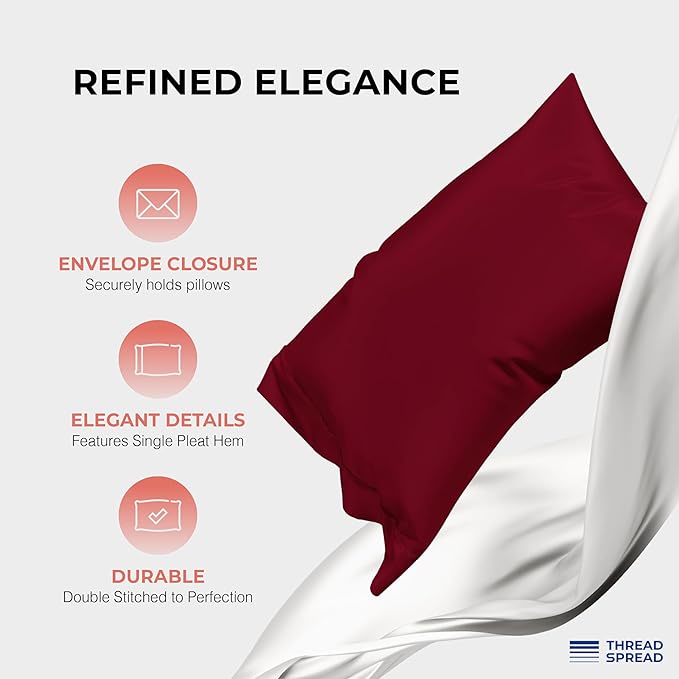 THREAD SPREAD 100% Egyptian Cotton King Size Sheets Set - Luxury 1200 Thread Count Egyptian Cotton Sheets King Size, 17" Deep Pocket, Soft, Cooling Sateen Weave Hotel Quality Bedding Set - Burgundy