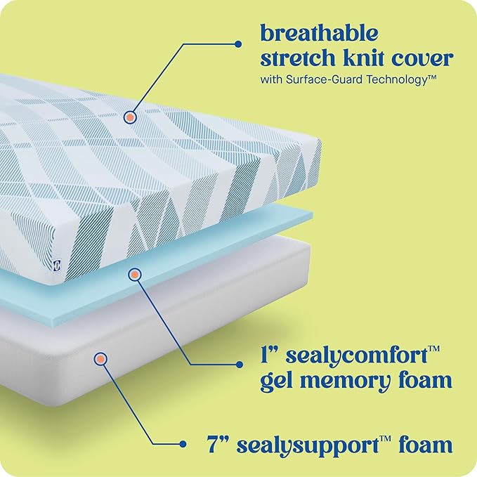 Sealy Dreamlife 8” Foam Mattress-in-a-Box, Twin XL, SealyComfort Gel Memory Foam, Surface-Guard Technology, Breathable Comfort