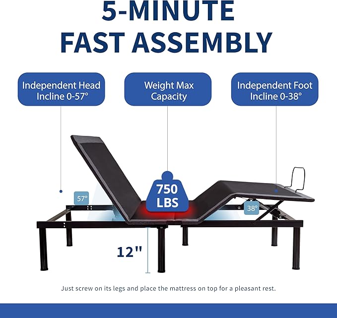 Twin XL Adjustable Bed Base Frame,Electric Bed with Head and Foot Incline, Soft Cover & Zero Gravity & Wireless Remote with Backlight, 80"×38"×12",Black