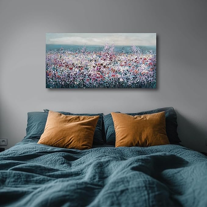 CHUDANHAO Purple and White Wildflowers Wall Paintings Ocean Wall Decor for Bedroom Seascape Painting Art Dining Room Hotel Decorations 24"x48"