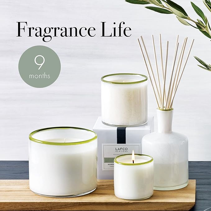 LAFCO New York Signature Reed Diffuser, Feu de Bois - 15 oz - Up to 9 Months Fragrance Life - Reusable, Hand Blown Glass Vessel - Natural Wood Reeds - Made in The USA