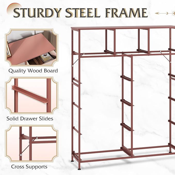 WLIVE Storage Organizer Unit with 11 Fabric Bins, Storage Drawers Organizer with Steel Frame, Tall Storage Tower Organizaton for Living Room, Hallway, Office, Office, Pink