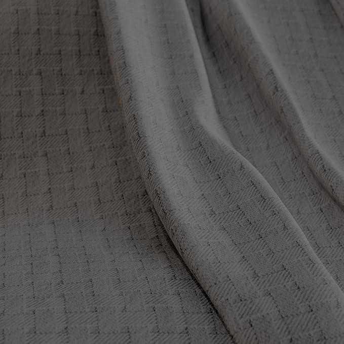 King Dark Gray 100% Cotton | Lightweight | Breathable | Anti-Odor | Warm & Cozy | Perfect for Layering | Basket Weave Throw Blanket for Bed & Couch | Soft All-Season Bedding