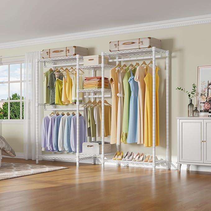 VIPEK Classic V6 Wire Garment Rack 5 Tiers Heavy Duty Clothes Rack for Hanging Clothes, Wardrobe Racks Compact Large Metal Clothing Racks Freestanding Closet Storage Racks, Max Load 850LBS, White