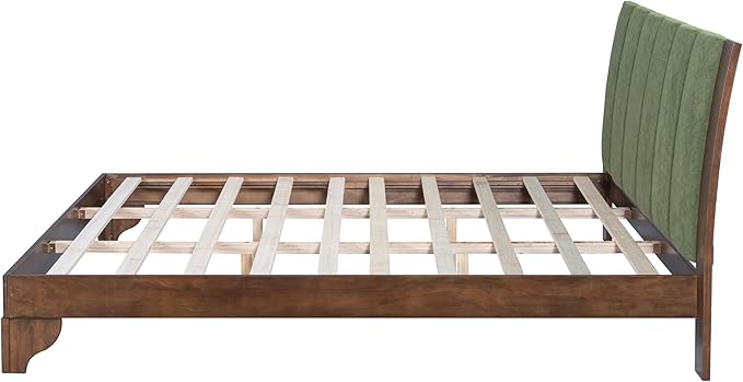 Merax Pine Wood King Bed Frame with Headboard, Mid Century Modern Solid Wood Platform Bed Frame King Size, No Box Spring Needed, Green+Walnut