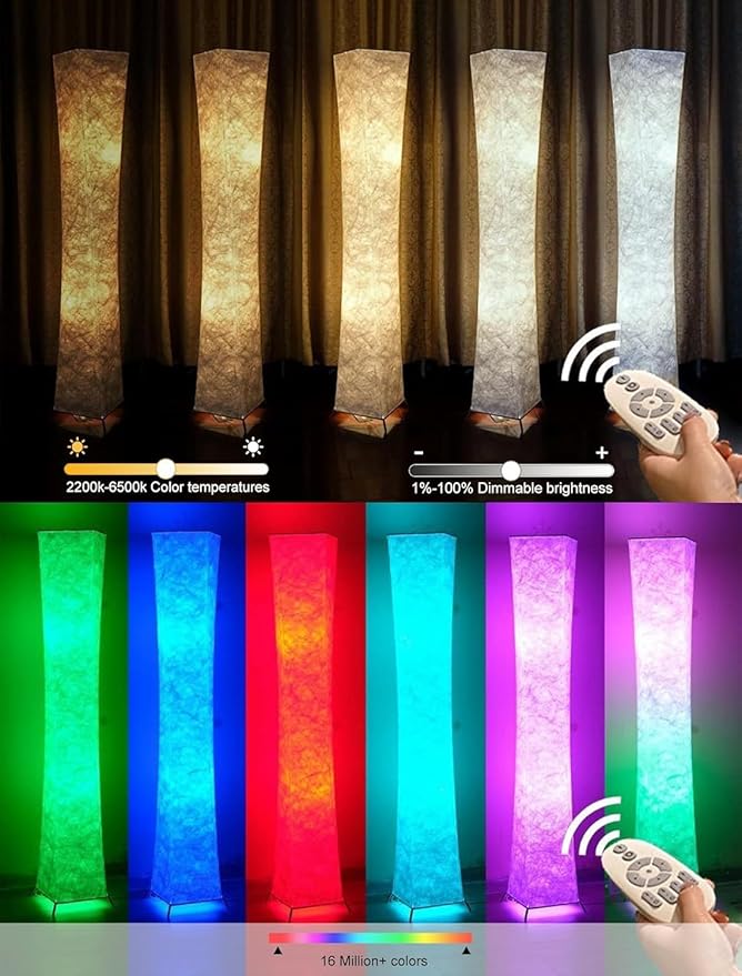 LEONC RGB Floor Lamp with Remote, 1800lm LED Tuya Smart 9W×2 Bulbs, 65" Smart Modern Floor Lamp with Alexa, Music Sync and 16 Million DIY Colors, Color Changing Standing Lamp for Bedroom Living Room