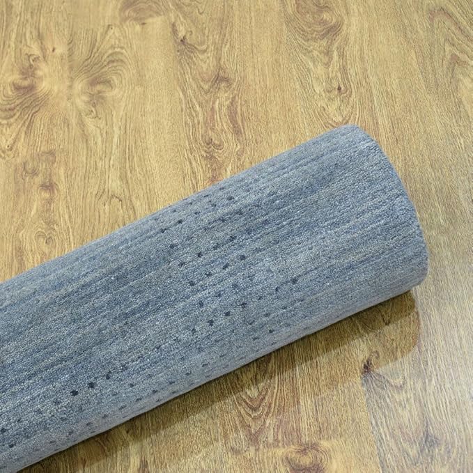 Hand Knotted Loom Wool ECO-Friendly Area Rugs - 2'6''x6', Runner, Blue Color, Solid Plain Design, High Pile Thick Handmade Anti Skid Area Rugs for Living Room, Bed Room (L00111)