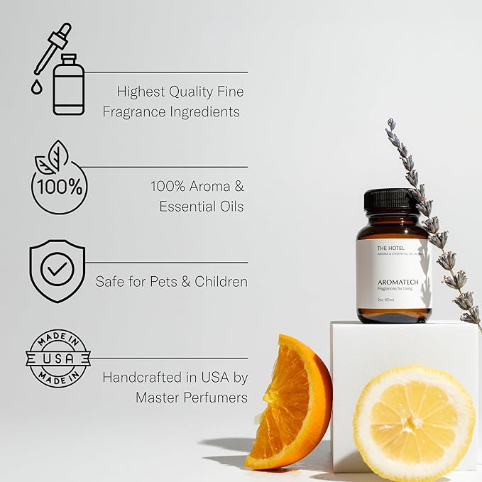 AromaTech The Hotel Aroma Essential Oil Blend: Luxury Hotel Inspired Aromatherapy with Lemon, Lavender, Peach & Pine for Ultrasonic Diffusers & Nebulizers - 16 fl oz, 500 mL