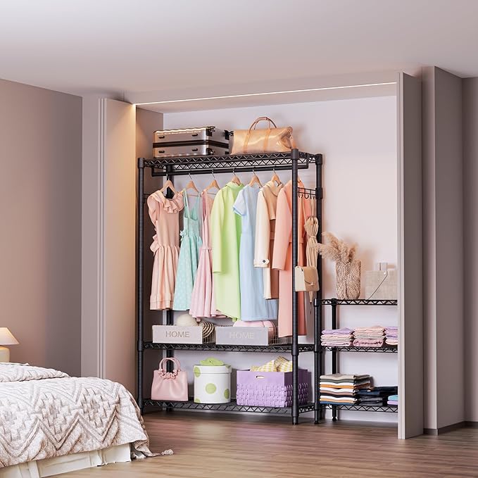 IZEUK 3 Tier Heavy Duty Garment Rack Wire Clothes Rack for Hanging Clothes, Metal Freestanding Closet Wardrobe Rack with 1 Rod and Side Hooks Dark Grey 15.7" D x 45.3" W x 72.4" H